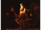 `The Departure of the Shunamite Woman` by Rembrandt. Panel, 1640. London, Victoria and Albert Museum.